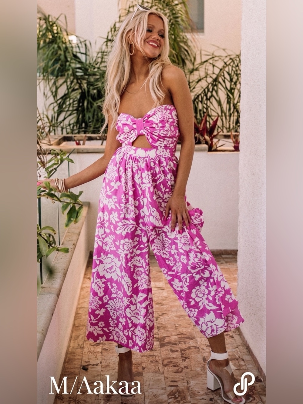 NEW AAKAA The Santorini Pink & White Floral Strapless Jumpsuit